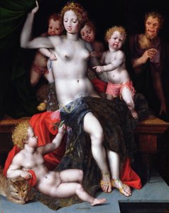 Jupiter como um sátiro com Antiope e seus gêmeos, Amphion e Zethos